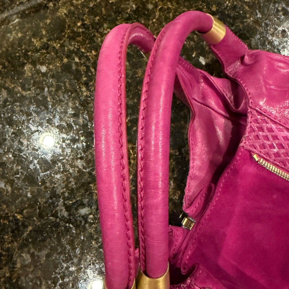 Jimmy Choo Magenta Hobo Bag with Gold Accents - Picture 7 of 9